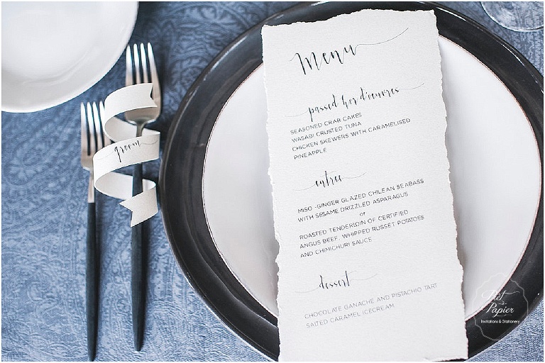 botanical wedding meu and place card