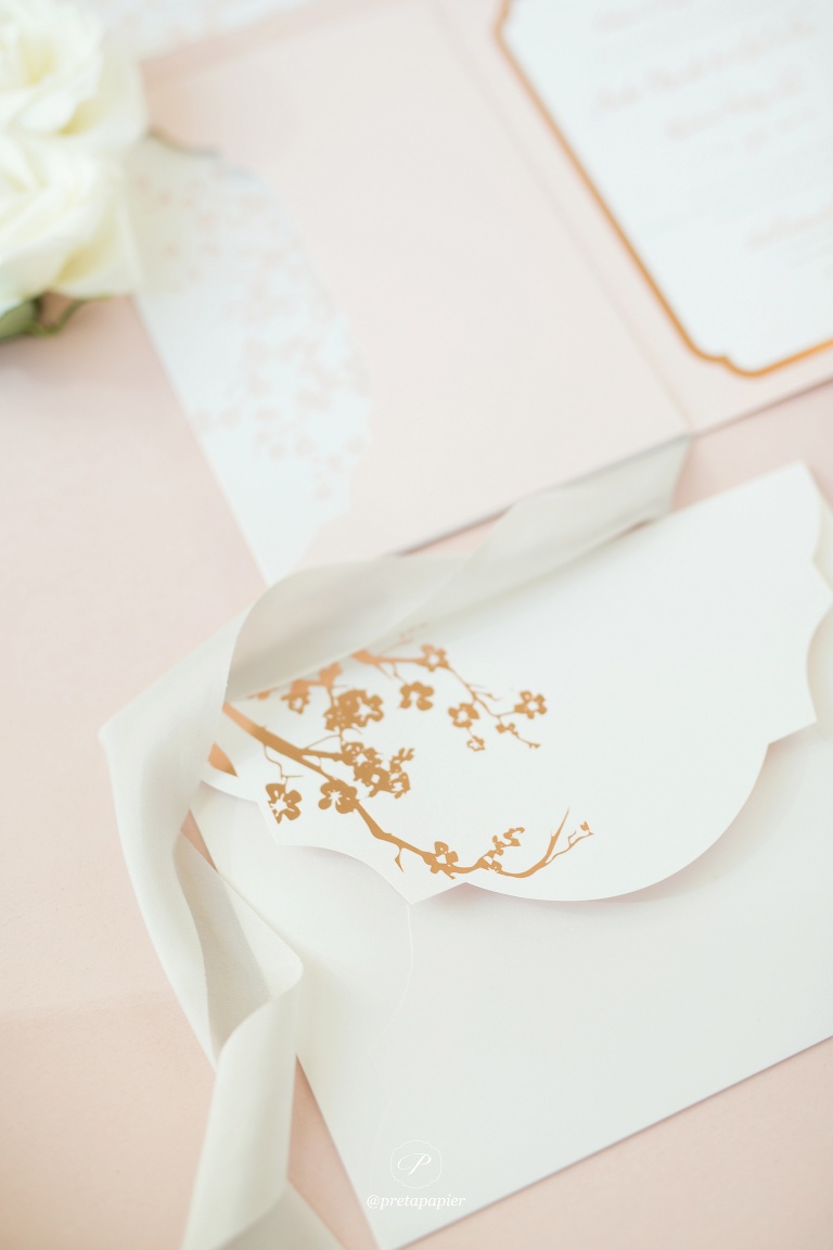 Blush and rose gold Cherry blossom wedding